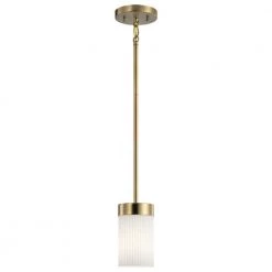Ciona 4 in. 1-Light Brushed Natural Brass Art Deco Kitchen Mini Pendant Hanging Light with Round Ribbed Glass by KICHLER