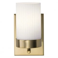 Ciona 9 in. 1-Light Brushed Natural Brass Bathroom Indoor Wall Sconce with Round Ribbed Glass by KICHLER -Kichler Sales brushed natural brass kichler vanity lighting 55110bnb 1f 1000