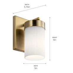 Ciona 9 in. 1-Light Brushed Natural Brass Bathroom Indoor Wall Sconce with Round Ribbed Glass by KICHLER -Kichler Sales brushed natural brass kichler vanity lighting 55110bnb 44 1000
