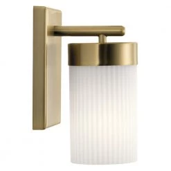 Ciona 9 in. 1-Light Brushed Natural Brass Bathroom Indoor Wall Sconce with Round Ribbed Glass by KICHLER -Kichler Sales brushed natural brass kichler vanity lighting 55110bnb 4f 1000