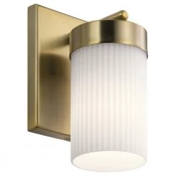 Ciona 9 in. 1-Light Brushed Natural Brass Bathroom Indoor Wall Sconce with Round Ribbed Glass by KICHLER