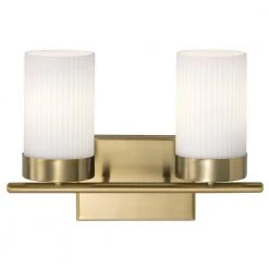 Ciona 14.5 in. 2-Light Brushed Natural Brass Bathroom Vanity Light with Round Ribbed Glass by KICHLER -Kichler Sales brushed natural brass kichler vanity lighting 55111bnb 1f 1000
