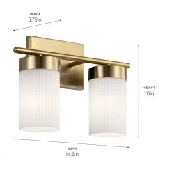 Ciona 14.5 in. 2-Light Brushed Natural Brass Bathroom Vanity Light with Round Ribbed Glass by KICHLER -Kichler Sales brushed natural brass kichler vanity lighting 55111bnb 44 1000