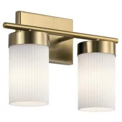 Ciona 14.5 in. 2-Light Brushed Natural Brass Bathroom Vanity Light with Round Ribbed Glass by KICHLER