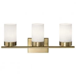 Ciona 24 in. 3-Light Brushed Natural Brass Bathroom Vanity Light with Round Ribbed Glass by KICHLER 15 Ciona 24 in. 3-Light Brushed Natural Brass Bathroom Vanity Light with Round Ribbed Glass by KICHLER -Kichler Sales brushed natural brass kichler vanity lighting 55112bnb 1f 1000