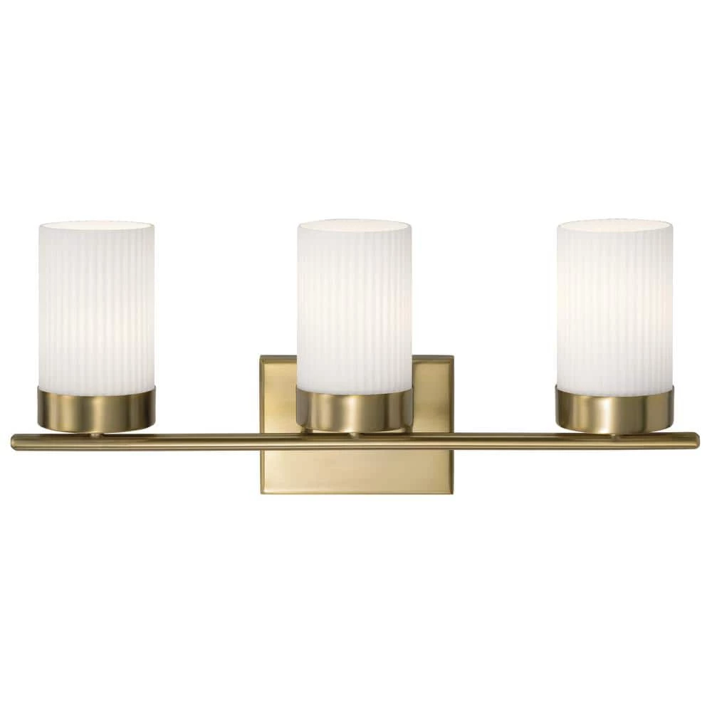Ciona 24 in. 3-Light Brushed Natural Brass Bathroom Vanity Light with Round Ribbed Glass by KICHLER 8 Ciona 24 in. 3-Light Brushed Natural Brass Bathroom Vanity Light with Round Ribbed Glass by KICHLER - Image 6