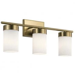 Ciona 24 in. 3-Light Brushed Natural Brass Bathroom Vanity Light with Round Ribbed Glass by KICHLER