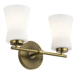 Brianne 14.5 in. 2-Light Brushed Natural Brass Bathroom Vanity Light with Satin Etched Cased Opal Glass by KICHLER