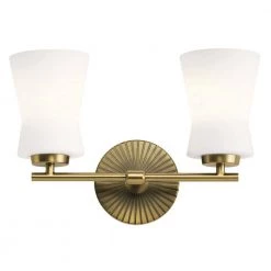 Brianne 14.5 in. 2-Light Brushed Natural Brass Bathroom Vanity Light with Satin Etched Cased Opal Glass by KICHLER 14 Brianne 14.5 in. 2-Light Brushed Natural Brass Bathroom Vanity Light with Satin Etched Cased Opal Glass by KICHLER -Kichler Sales brushed natural brass kichler vanity lighting 55116bnb c3 1000