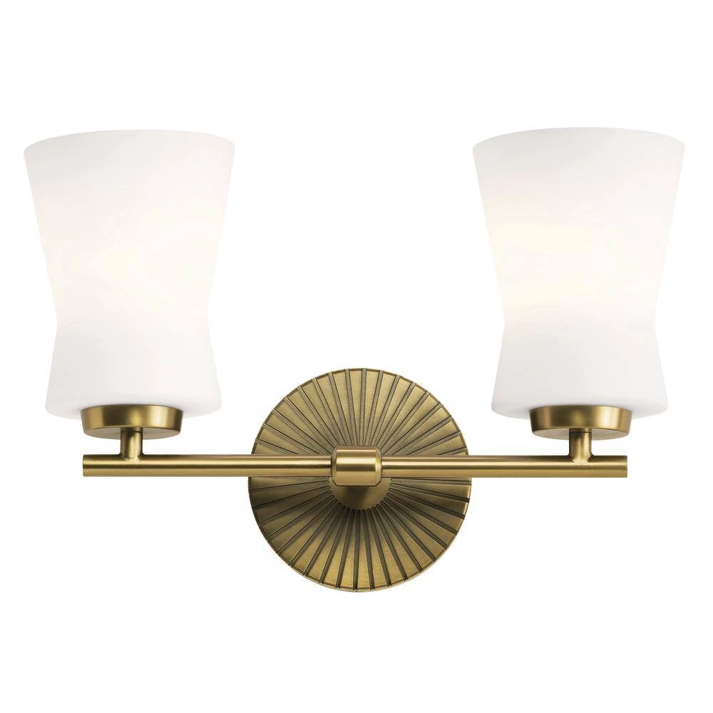 Brianne 14.5 in. 2-Light Brushed Natural Brass Bathroom Vanity Light with Satin Etched Cased Opal Glass by KICHLER 6 Brianne 14.5 in. 2-Light Brushed Natural Brass Bathroom Vanity Light with Satin Etched Cased Opal Glass by KICHLER - Image 4