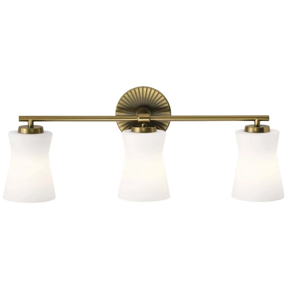 Brianne 24.5 in. 3-Light Brushed Natural Brass Bathroom Vanity Light with Satin Etched Cased Opal Glass by KICHLER 8 Brianne 24.5 in. 3-Light Brushed Natural Brass Bathroom Vanity Light with Satin Etched Cased Opal Glass by KICHLER - Image 6
