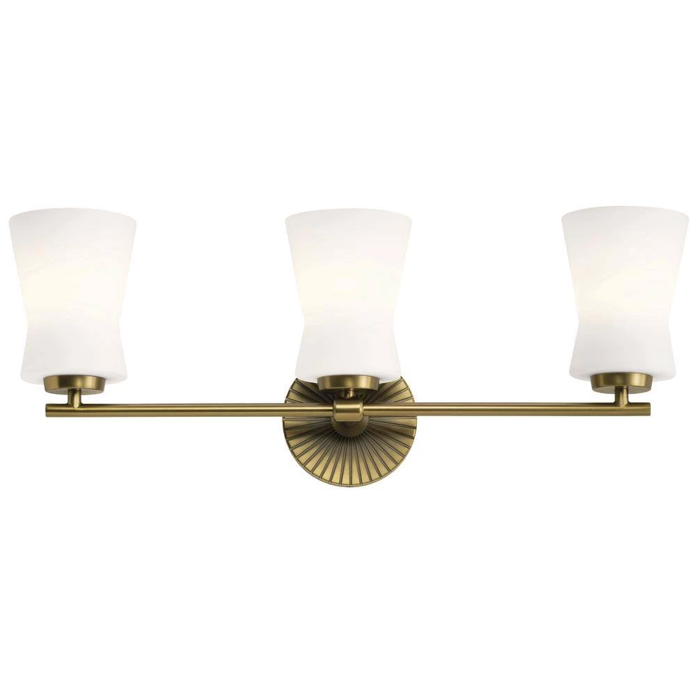 Brianne 24.5 in. 3-Light Brushed Natural Brass Bathroom Vanity Light with Satin Etched Cased Opal Glass by KICHLER 6 Brianne 24.5 in. 3-Light Brushed Natural Brass Bathroom Vanity Light with Satin Etched Cased Opal Glass by KICHLER - Image 4