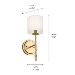 Ali 1-Light Brushed Natural Brass Hallway Wall Sconce with White Fabric Shade by KICHLER -Kichler Sales brushed natural brass kichler wall sconces 52505bnb 44 1000