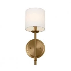 Ali 1-Light Brushed Natural Brass Hallway Wall Sconce with White Fabric Shade by KICHLER -Kichler Sales brushed natural brass kichler wall sconces 52505bnb 4f 1000