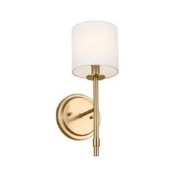Ali 1-Light Brushed Natural Brass Hallway Wall Sconce with White Fabric Shade by KICHLER