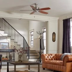 Canfield 52 in. Indoor Brushed Nickel Downrod Mount Ceiling Fan with Pull Chain by KICHLER -Kichler Sales brushed nickel 1 kichler ceiling fans without lights 300117ni 31 1000