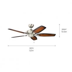 Canfield 52 in. Indoor Brushed Nickel Downrod Mount Ceiling Fan with Pull Chain by KICHLER -Kichler Sales brushed nickel 1 kichler ceiling fans without lights 300117ni 66 1000