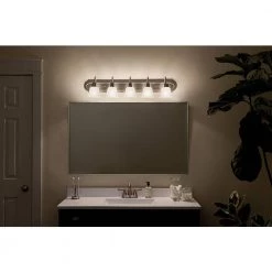 Independence 36 in. 5-Light Brushed Nickel Bathroom Vanity Light with Frosted Glass Shade by KICHLER -Kichler Sales brushed nickel 1 kichler vanity lighting 5339nis 1f 1000