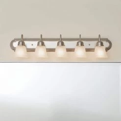 Independence 36 in. 5-Light Brushed Nickel Bathroom Vanity Light with Frosted Glass Shade by KICHLER -Kichler Sales brushed nickel 1 kichler vanity lighting 5339nis 76 1000