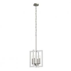 Pendroy 4-Light Brushed Nickel with White Industrial Cage Foyer Pendant by KICHLER