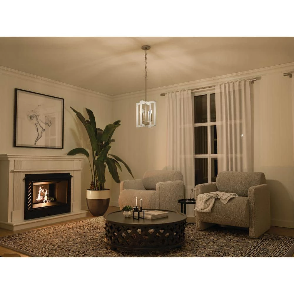 Pendroy 4-Light Brushed Nickel with White Industrial Cage Foyer Pendant by KICHLER 6 Pendroy 4-Light Brushed Nickel with White Industrial Cage Foyer Pendant by KICHLER - Image 4