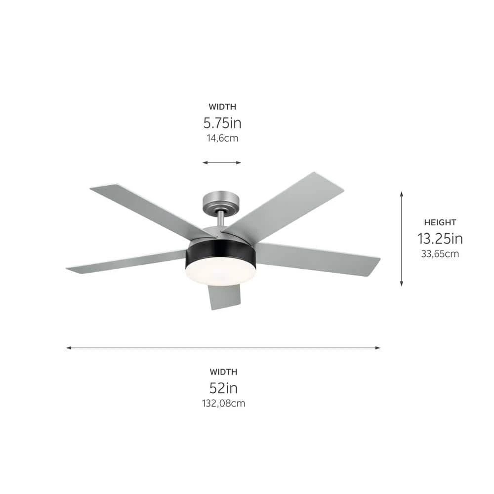 Compass 52 in. Integrated LED Indoor Brushed Nickel Down Rod Mount Ceiling Fan with Light and Remote by KICHLER 5 Compass 52 in. Integrated LED Indoor Brushed Nickel Down Rod Mount Ceiling Fan with Light and Remote by KICHLER - Image 3