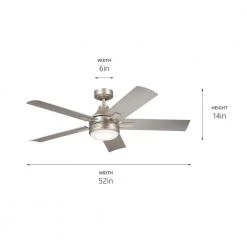 Tide 52 in. Integrated LED Indoor/Outdoor Brushed Nickel Downrod Mount Ceiling Fan with Remote Control by KICHLER -Kichler Sales brushed nickel kichler ceiling fans with lights 310075ni 1f 1000
