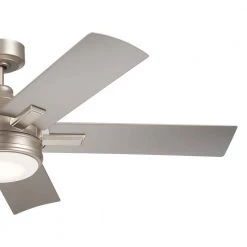 Tide 52 in. Integrated LED Indoor/Outdoor Brushed Nickel Downrod Mount Ceiling Fan with Remote Control by KICHLER -Kichler Sales brushed nickel kichler ceiling fans with lights 310075ni 4f 1000