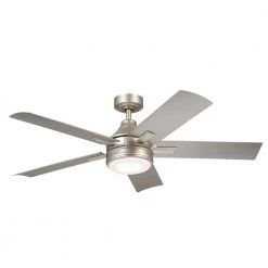 Tide 52 in. Integrated LED Indoor/Outdoor Brushed Nickel Downrod Mount Ceiling Fan with Remote Control by KICHLER