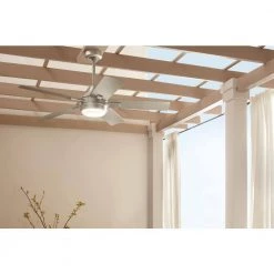 Tide WeatherPlus 52 in. Integrated LED Outdoor Brushed Nickel Downrod Mount Ceiling Fan with Remote Control by KICHLER -Kichler Sales brushed nickel kichler ceiling fans with lights 310126ni 44 1000