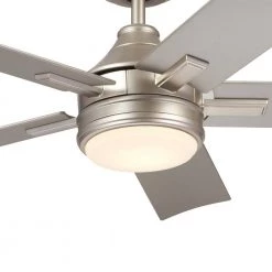 Tide WeatherPlus 52 in. Integrated LED Outdoor Brushed Nickel Downrod Mount Ceiling Fan with Remote Control by KICHLER -Kichler Sales brushed nickel kichler ceiling fans with lights 310126ni 4f 1000