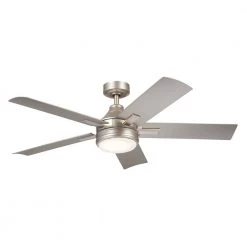 Tide WeatherPlus 52 in. Integrated LED Outdoor Brushed Nickel Downrod Mount Ceiling Fan with Remote Control by KICHLER