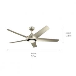 Kapono 52 in. Integrated LED Indoor Brushed Nickel Downrod Mount Ceiling Fan with Light with Remote by KICHLER -Kichler Sales brushed nickel kichler ceiling fans with lights 330089ni 44 1000