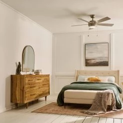 Starkk 52 in. Integrated LED Indoor Brushed Nickel Downrod Mount Ceiling Fan with Light Kit and Pull Chain by KICHLER -Kichler Sales brushed nickel kichler ceiling fans with lights 330174ni 31 1000