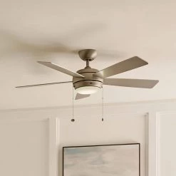 Starkk 52 in. Integrated LED Indoor Brushed Nickel Downrod Mount Ceiling Fan with Light Kit and Pull Chain by KICHLER -Kichler Sales brushed nickel kichler ceiling fans with lights 330174ni 66 1000
