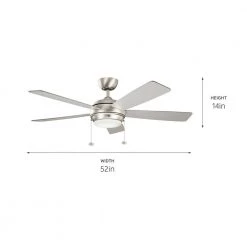 Starkk 52 in. Integrated LED Indoor Brushed Nickel Downrod Mount Ceiling Fan with Light Kit and Pull Chain by KICHLER -Kichler Sales brushed nickel kichler ceiling fans with lights 330174ni 76 1000