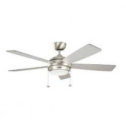 Starkk 52 in. Integrated LED Indoor Brushed Nickel Downrod Mount Ceiling Fan with Light Kit and Pull Chain by KICHLER -Kichler Sales brushed nickel kichler ceiling fans with lights 330174ni c3 1000