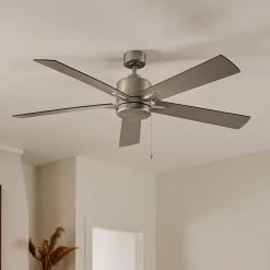Bowen 60 in. Indoor Brushed Nickel Downrod Mount Ceiling Fan with Pull Chain by KICHLER -Kichler Sales brushed nickel kichler ceiling fans without lights 330243ni 76 1000