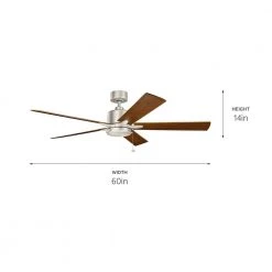 Bowen 60 in. Indoor Brushed Nickel Downrod Mount Ceiling Fan with Pull Chain by KICHLER -Kichler Sales brushed nickel kichler ceiling fans without lights 330243ni fa 1000