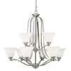 Langford 9-Light Brushed Nickel 2 Tier Transitional Dining Room Chandelier with White Etched Glass Shade by KICHLER