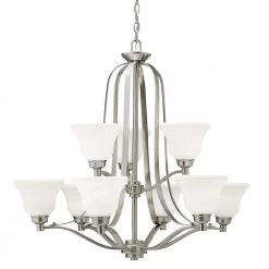 Langford 9-Light Brushed Nickel 2 Tier Transitional Dining Room Chandelier with White Etched Glass Shade by KICHLER