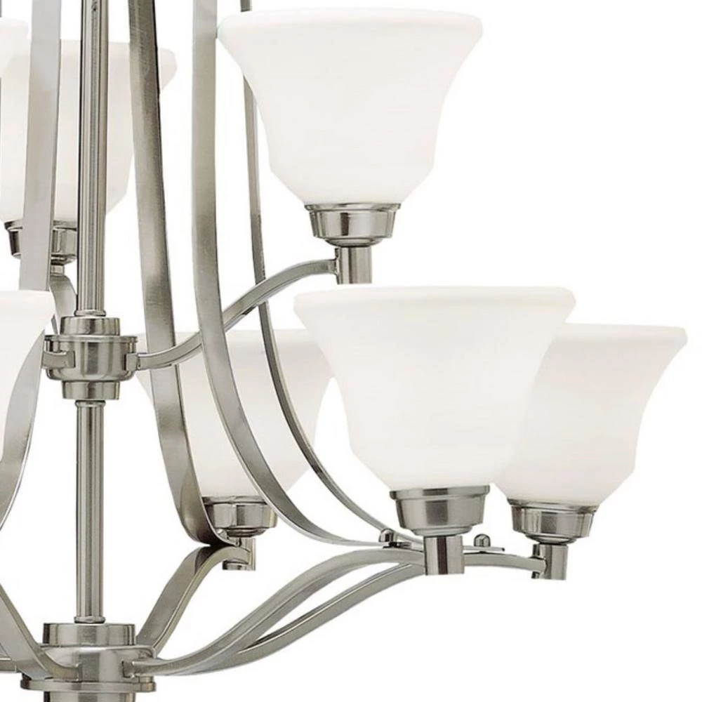 Langford 9-Light Brushed Nickel 2 Tier Transitional Dining Room Chandelier with White Etched Glass Shade by KICHLER 4 Langford 9-Light Brushed Nickel 2 Tier Transitional Dining Room Chandelier with White Etched Glass Shade by KICHLER - Image 2