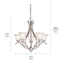 Dover 5-Light Brushed Nickel Transitional Dining Room Chandelier with White Etched Glass Shade by KICHLER -Kichler Sales brushed nickel kichler chandeliers 2020ni 4f 1000