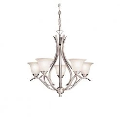 Dover 5-Light Brushed Nickel Transitional Dining Room Chandelier with White Etched Glass Shade by KICHLER