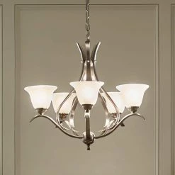 Dover 5-Light Brushed Nickel Transitional Dining Room Chandelier with White Etched Glass Shade by KICHLER -Kichler Sales brushed nickel kichler chandeliers 2020ni fa 1000