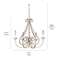Dover 5-Light Brushed Nickel Transitional Candlestick Dining Room Chandelier by KICHLER -Kichler Sales brushed nickel kichler chandeliers 2021ni 4f 1000