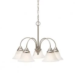 Telford 5-Light Brushed Nickel Transitional Dining Room Chandelier with White Etched Glass Shade by KICHLER