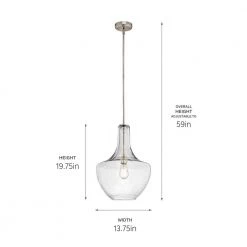 Everly 19.75 in. 1-Light Brushed Nickel Transitional Kitchen Bell Pendant Hanging Light with Clear Seeded Glass by KICHLER 12 Everly 19.75 in. 1-Light Brushed Nickel Transitional Kitchen Bell Pendant Hanging Light with Clear Seeded Glass by KICHLER -Kichler Sales brushed nickel kichler chandeliers 42046nics 44 1000