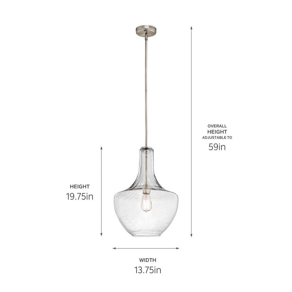 Everly 19.75 in. 1-Light Brushed Nickel Transitional Kitchen Bell Pendant Hanging Light with Clear Seeded Glass by KICHLER 6 Everly 19.75 in. 1-Light Brushed Nickel Transitional Kitchen Bell Pendant Hanging Light with Clear Seeded Glass by KICHLER - Image 5