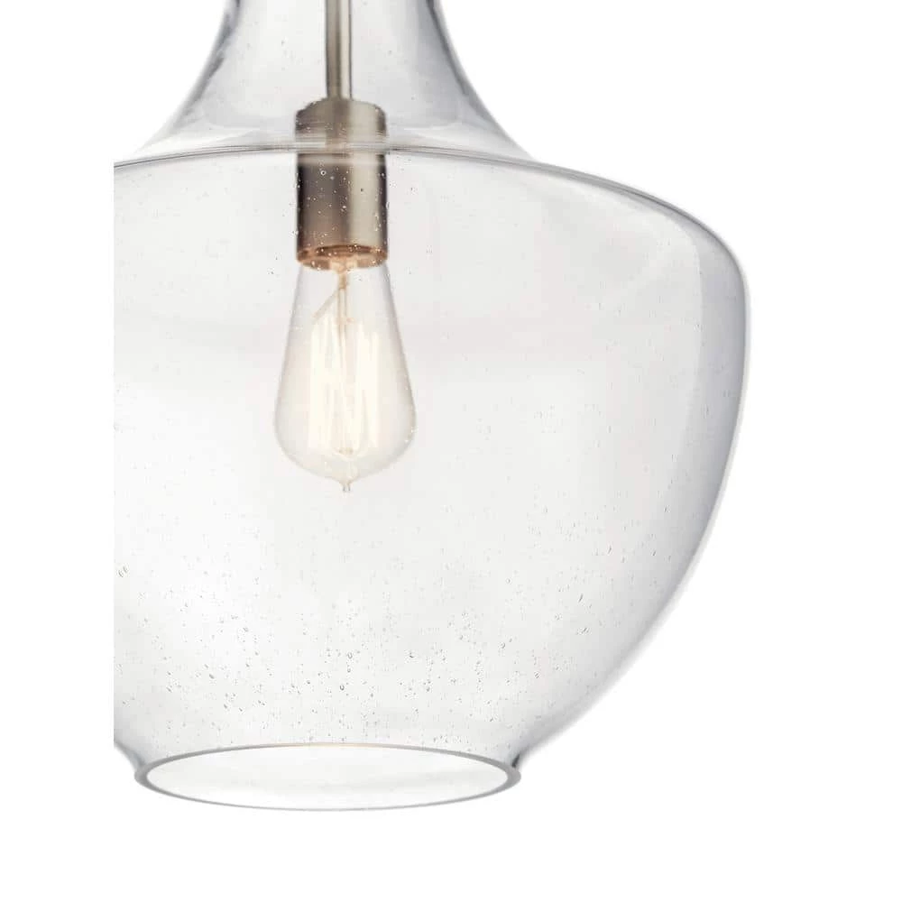 Everly 19.75 in. 1-Light Brushed Nickel Transitional Kitchen Bell Pendant Hanging Light with Clear Seeded Glass by KICHLER 4 Everly 19.75 in. 1-Light Brushed Nickel Transitional Kitchen Bell Pendant Hanging Light with Clear Seeded Glass by KICHLER - Image 3